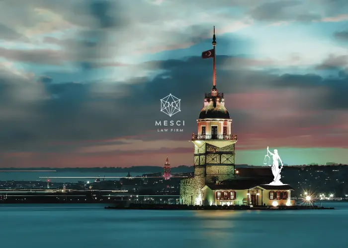 Maiden’s Tower at sunset symbolizing justice and international legal service, representing Mesci Law Firm as an English-speaking lawyer in Istanbul.